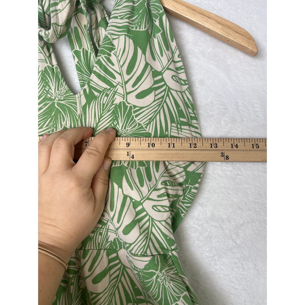 Pact Organic Cotton Sage Green Halter Neck Dress Tropical Monstera Leaf sz S - Picture 5 of 6